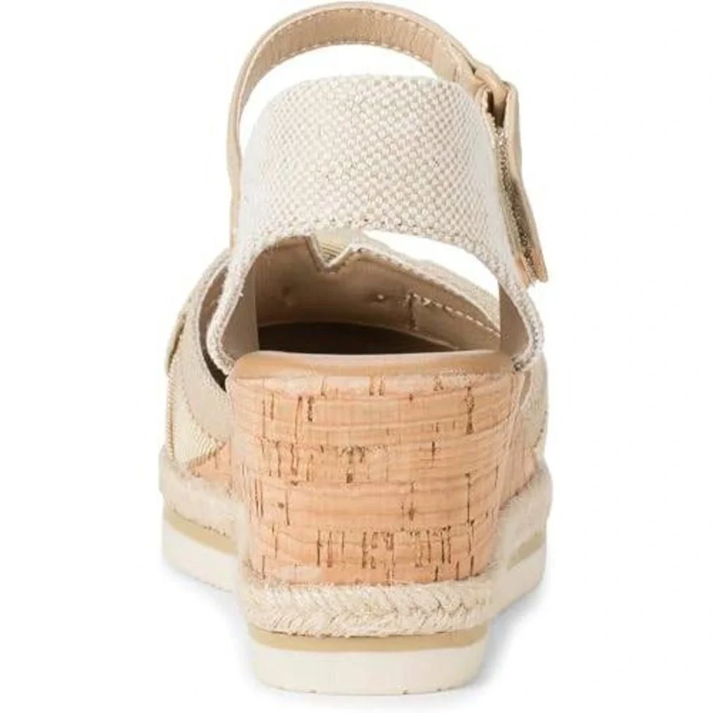 Baretraps Arabelle Wedge Sandals Light Gold Bow Espadrille Women 7 M